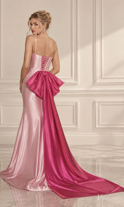 Two-Tone Satin Corset Mermaid Prom Dresses with High Slit & Oversized Bow Train SS424
