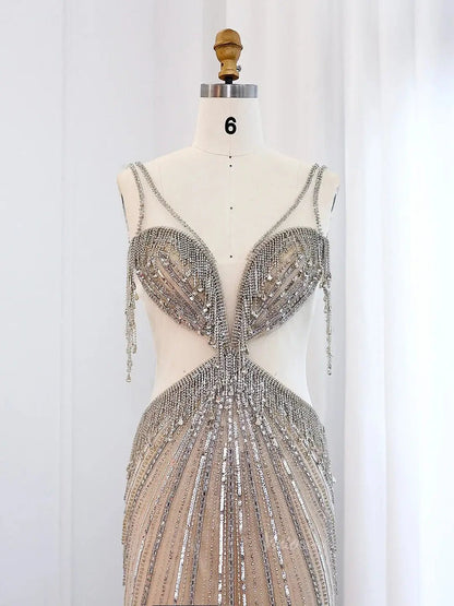 Sexy Beaded Prom Dresses Sheer Nude Vintage Met Gala Dresses BD003-Evening Dresses 2025 -Viniodress-Nude-US 2-