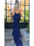 Sexy Burgundy Lace Mermaid Prom Dresses V neck Pageant Dress FD1319-prom dresses-Viniodress-Navy Blue-Custom Size-Viniodress