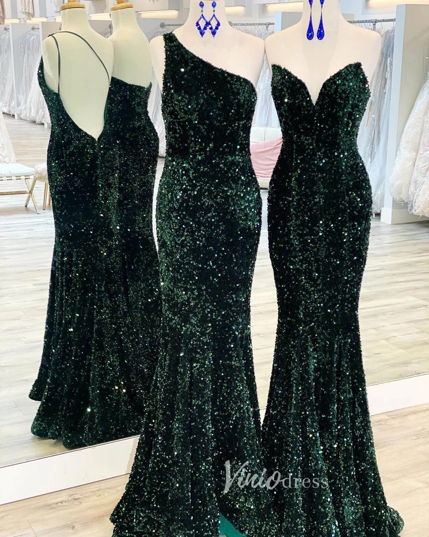 Sexy Green Mermaid Sequin Prom Dresses Evening Dress FD3311-prom dresses 2025 -Viniodress-Emerald Green-Custom Size-A