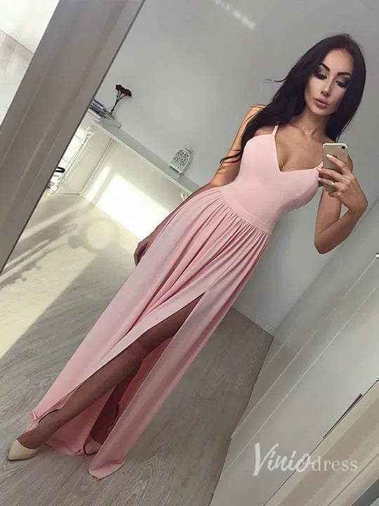 Sexy Thigh Split Formal Dress Spaghetti Simple Prom Dresses FD1310-prom dresses-Viniodress-Pink-Custom Size-Viniodress