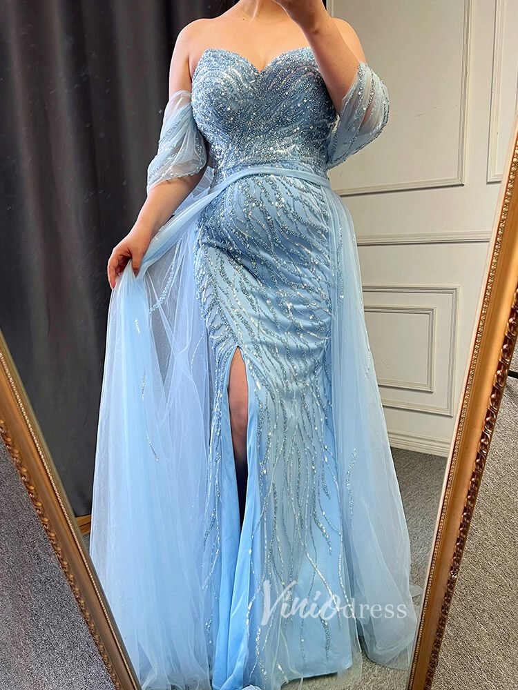 Sheath Beaded Prom Dresses with Slit Overskirt Evening Dress 20014-Evening Dresses 2025 -Viniodress-As Picture-US 2-