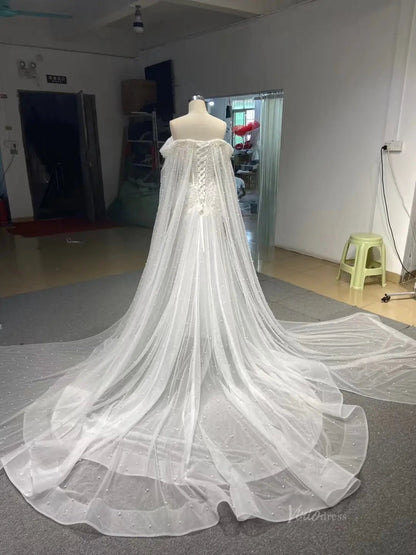 Sheer Pearl Wedding Dresses Cape Sleeves 67544-wedding dresses 2025 -Viniodress-Champagne-Custom Size-