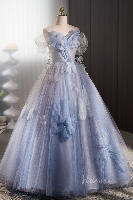 Shimmering Off the Shoulder Prom Dresses Bow-Tie Formal Dress with Pearl AD1051-prom dresses 2025 -Viniodress-Blue-Custom Size-