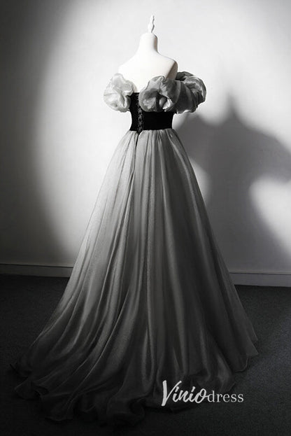 Shimmering Off the Shoulder Prom Dresses Grey Formal Dress AD1031-prom dresses 2025 -Viniodress-Grey-Custom Size-