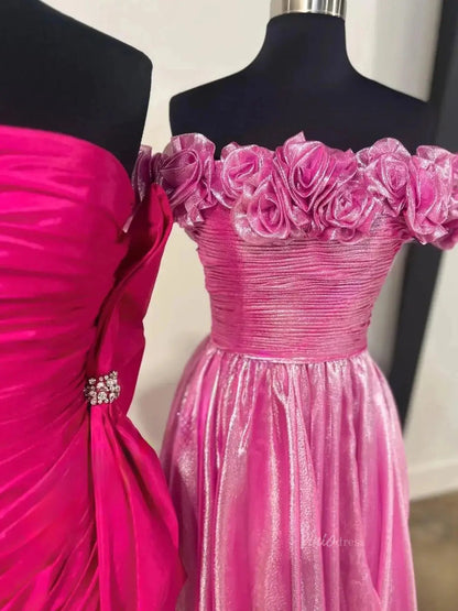 Shimmering Organza Prom Dresses 2025 3D Flower Ruched Bodice Formal Gown - FD5129-prom dresses 2025 -Viniodress-Pink-Custom Size-