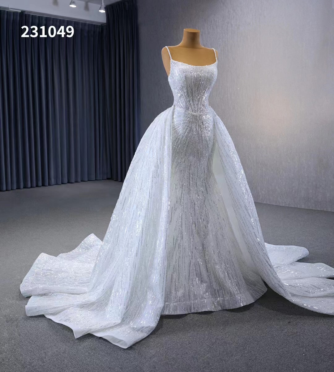 Shimmering Sequin Mermiad Wedding Dresses with Detachable Train and Spaghetti Strap 231049-wedding dresses 2025 -Viniodress-Ivory-Custom Size-