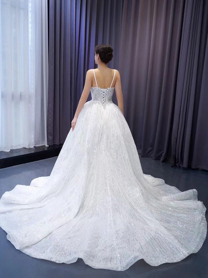 Shimmering Sequin Mermiad Wedding Dresses with Detachable Train and Spaghetti Strap 231049-wedding dresses 2025 -Viniodress-Ivory-Custom Size-