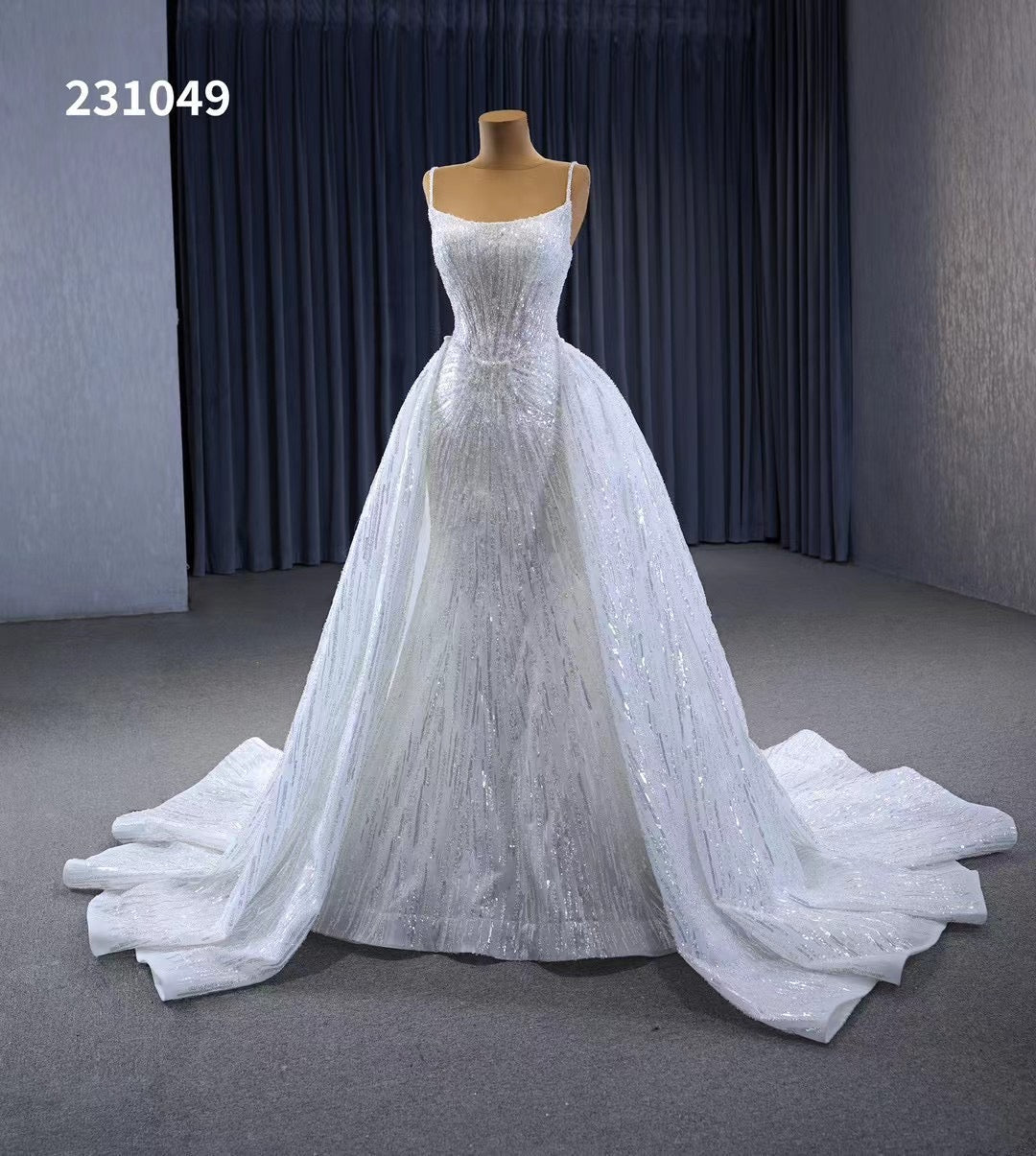 Shimmering Sequin Mermiad Wedding Dresses with Detachable Train and Spaghetti Strap 231049-wedding dresses 2025 -Viniodress-Ivory-Custom Size-