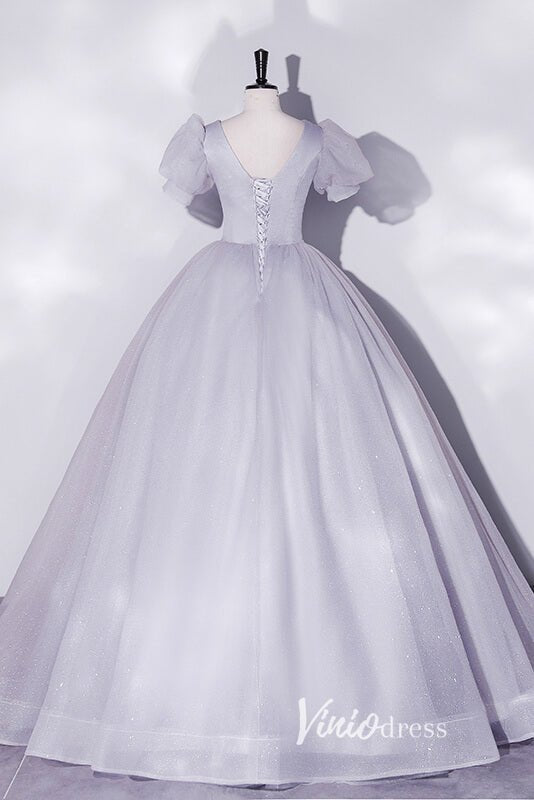 Shimmering Sparkly Tulle Prom Dresses with Puffed Sleeve FD3515-prom dresses 2025 -Viniodress-Pink-Custom Size-