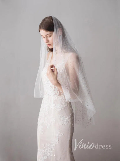 Shiny Bridal Veils with Gold Star Sparkly Wedding Veil ACC1042-Bridal Veil 2025 -Viniodress-Ivory-
