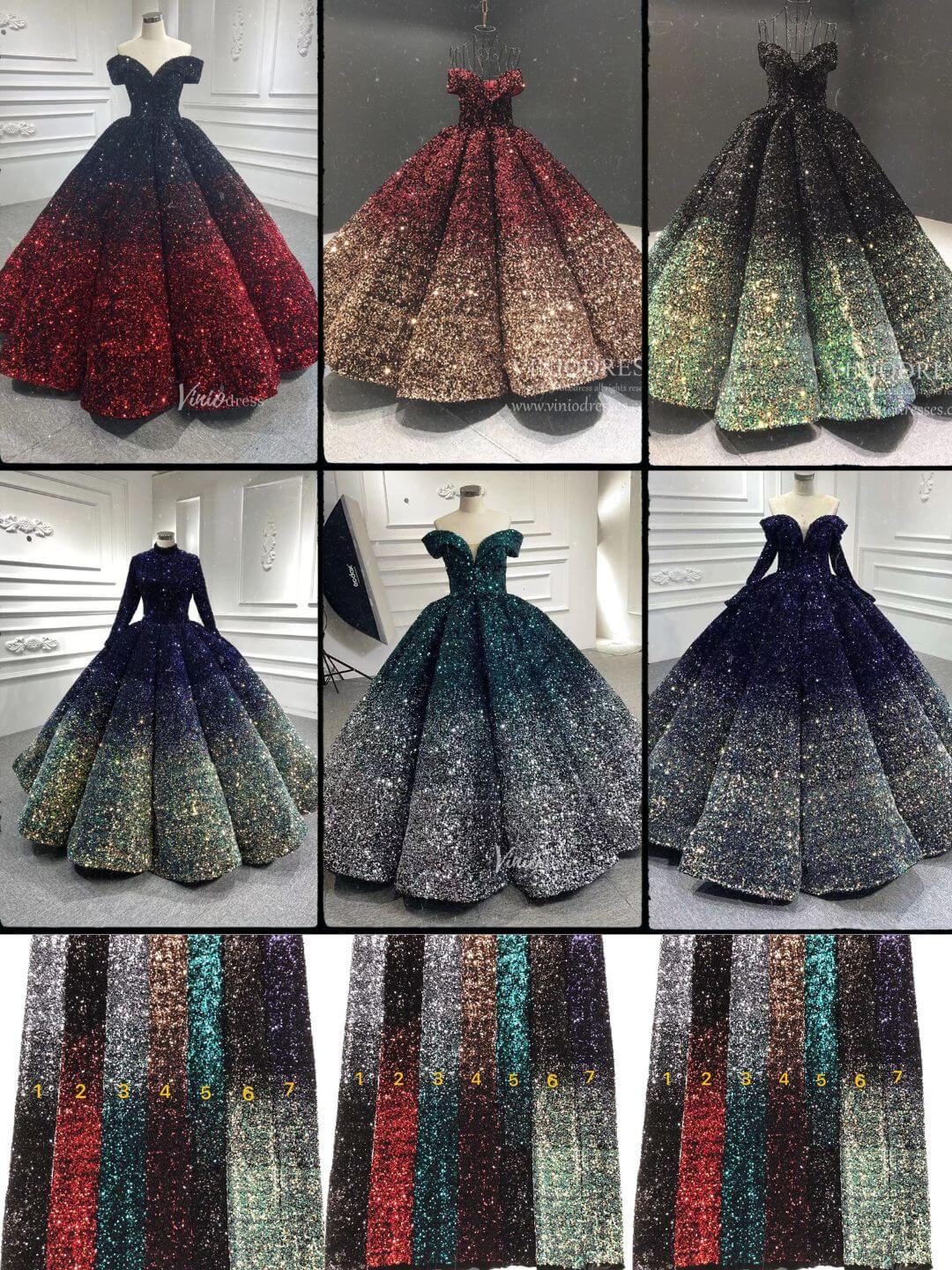 Shiny Sweet 16 Quinceañera Dress 66991 | Gradient Sequin Gown with Corset Back & Off-Shoulder-Quinceanera Dresses 2025 -Viniodress-Custom Colors-Custom Size-