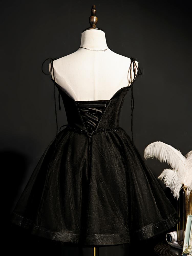 Short Black Homecoming Dresses SpaghettiStrap V-neck Cocktail Dress SD1375-Homecoming Dresses 2025 -VINIODRESS-US2-Black-