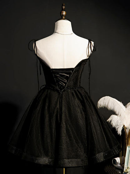 Short Black Homecoming Dresses SpaghettiStrap V-neck Cocktail Dress SD1375-Homecoming Dresses 2025 -VINIODRESS-US2-Black-
