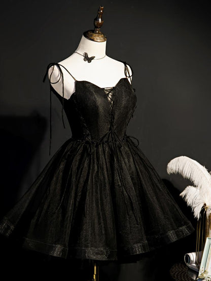 Short Black Homecoming Dresses SpaghettiStrap V-neck Cocktail Dress SD1375-Homecoming Dresses 2025 -VINIODRESS-US2-Black-