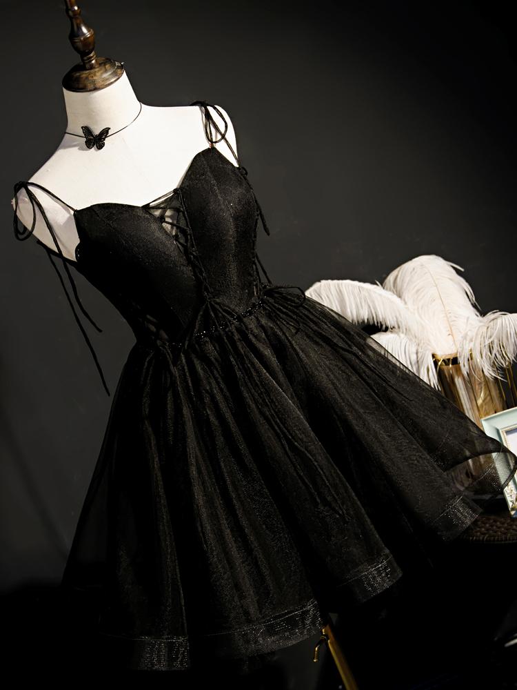Short Black Homecoming Dresses SpaghettiStrap V-neck Cocktail Dress SD1375-Homecoming Dresses 2025 -VINIODRESS-US2-Black-
