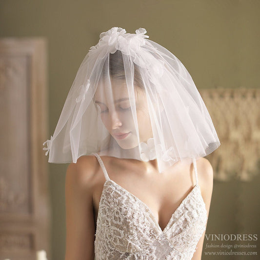 Short Floral Blusher Veils-Accessories 2025 -Viniodress-Ivory-