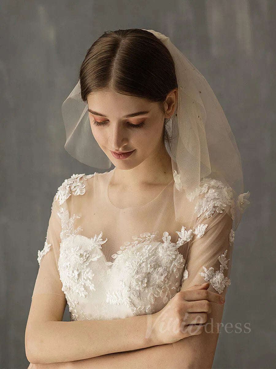 Shoulder Length Champagne Bridal Veils-Bridal Veil 2025 -Viniodress-Champagne-
