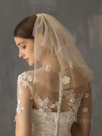 Shoulder Length Champagne Bridal Veils-Bridal Veil 2025 -Viniodress-Champagne-
