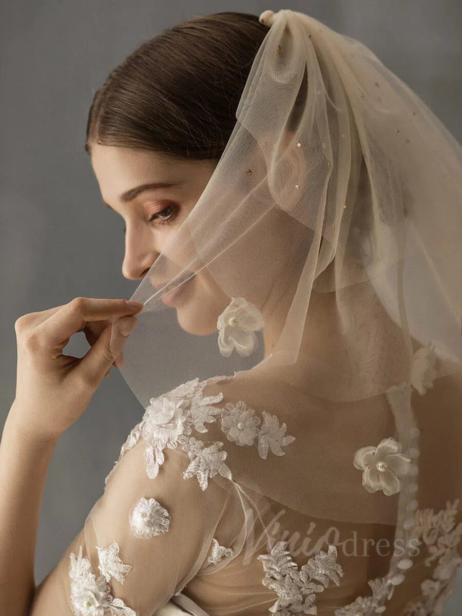 Shoulder Length Champagne Bridal Veils-Bridal Veil 2025 -Viniodress-Champagne-