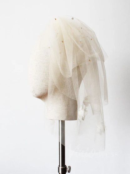 Shoulder Length Champagne Bridal Veils-Bridal Veil 2025 -Viniodress-Champagne-