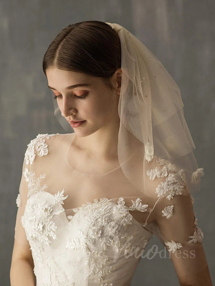 Shoulder Length Champagne Bridal Veils-Bridal Veil 2025 -Viniodress-Champagne-