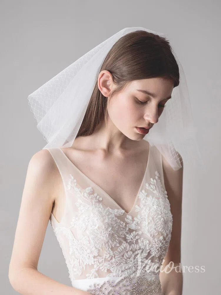 Shoulder Length Ivory Wedding Veils Viniodress ACC1048-Bridal Veil 2025 -Viniodress-Ivory-