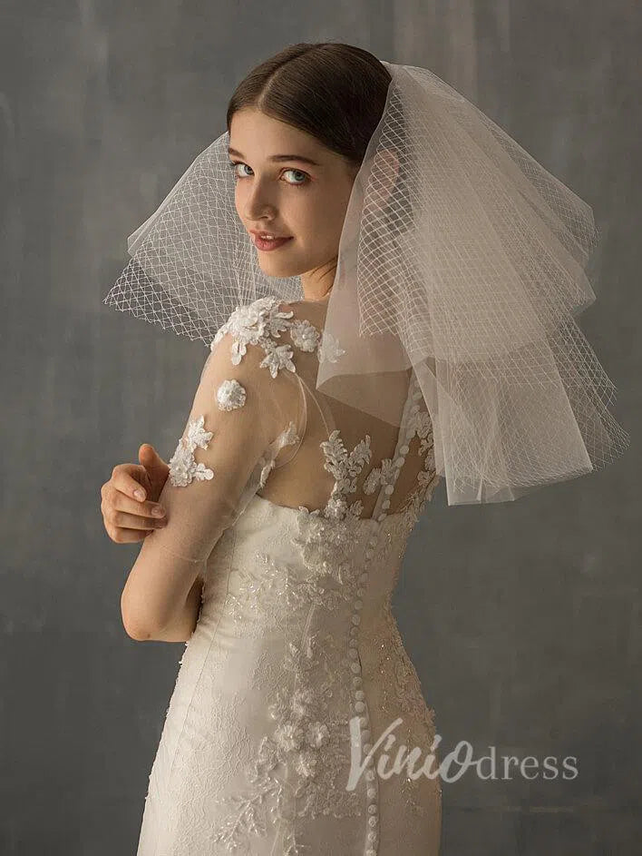 Shoulder Length Short Bridal Veils AC1001-Bridal Veil 2025 -Viniodress-Ivory-
