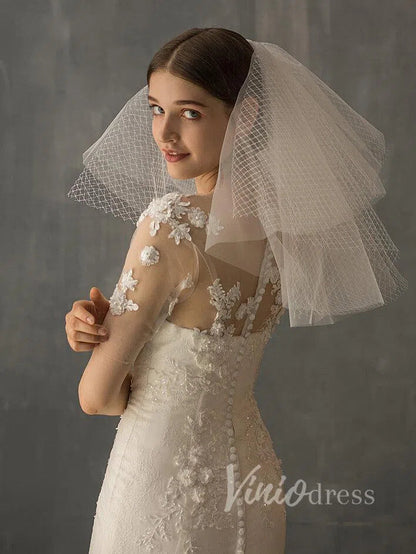 Shoulder Length Short Bridal Veils AC1001-Bridal Veil 2025 -Viniodress-Ivory-