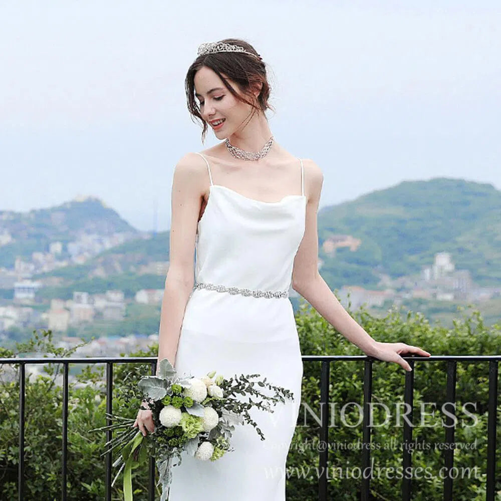 Silver Crystal Bridal Sashes Viniodress AC1045-Sashes & Belts 2025 -Viniodress-Silver-