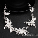 Silver Leaf Bridal Headband with Crystals AC1086-Headpieces-Viniodress-Silver-Viniodress