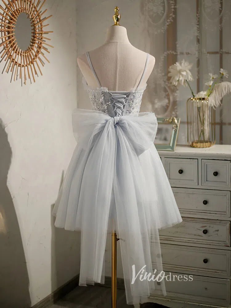 Silver Tulle Homecoming Dresses A-line Short Graduation Dress SD1463 – Viniodress