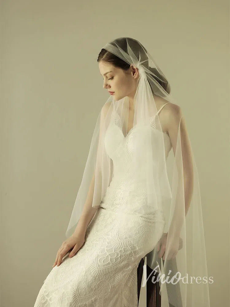 Simple Knee Length Ivory Tulle Juliet Cap Veils-Veils-Viniodress-Ivory-Viniodress