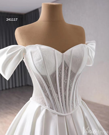 Simple Modern Satin Balll Gown Wedding Dresses Off the Shoulder 241117-wedding dresses 2025 -Viniodress-Ivory-Custom Size-