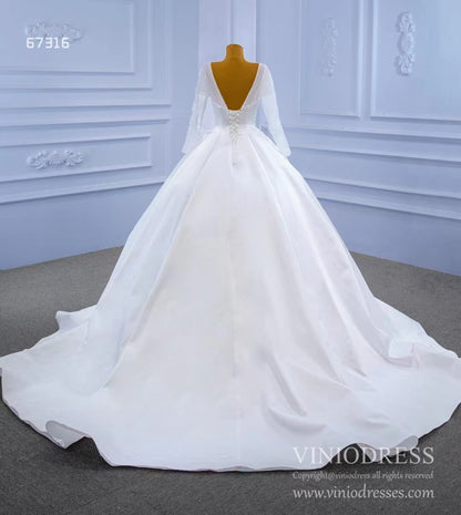 Simple Modest Satin Wedding Gown with Long Sleeves Viniodress 67316-wedding dresses 2025 -Viniodress-As Picture-Custom Size-