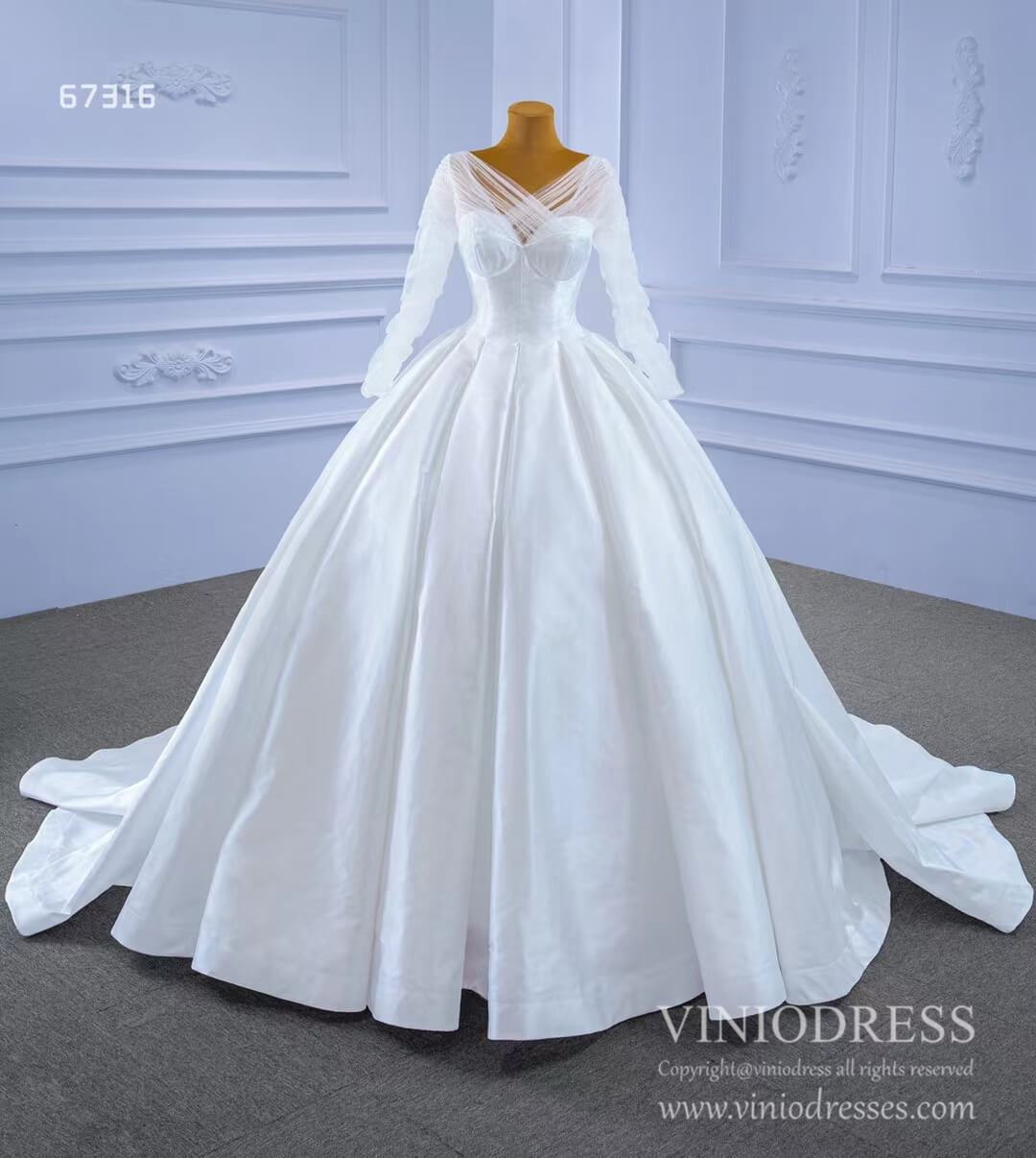 Simple Modest Satin Wedding Gown with Long Sleeves Viniodress 67316-wedding dresses 2025 -Viniodress-As Picture-Custom Size-