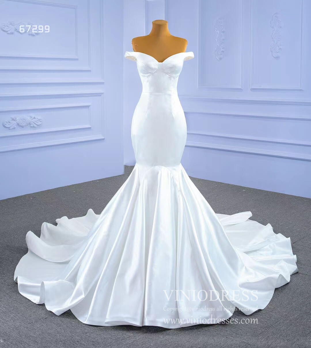 Simple Satin Mermaid Wedding Dresses Off the Shoulder 67299-wedding dresses 2025 -Viniodress-Ivory-Custom Size-