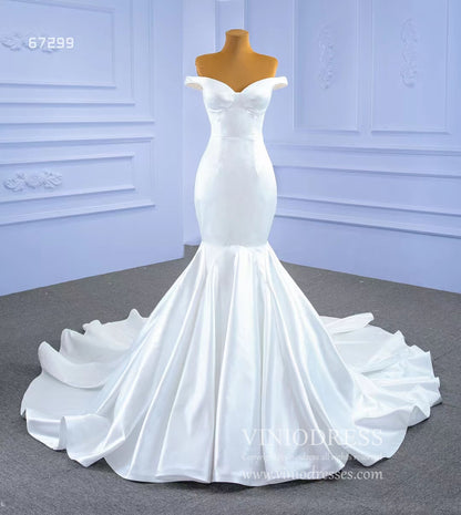 Simple Satin Mermaid Wedding Dresses Off the Shoulder 67299-wedding dresses 2025 -Viniodress-Ivory-Custom Size-