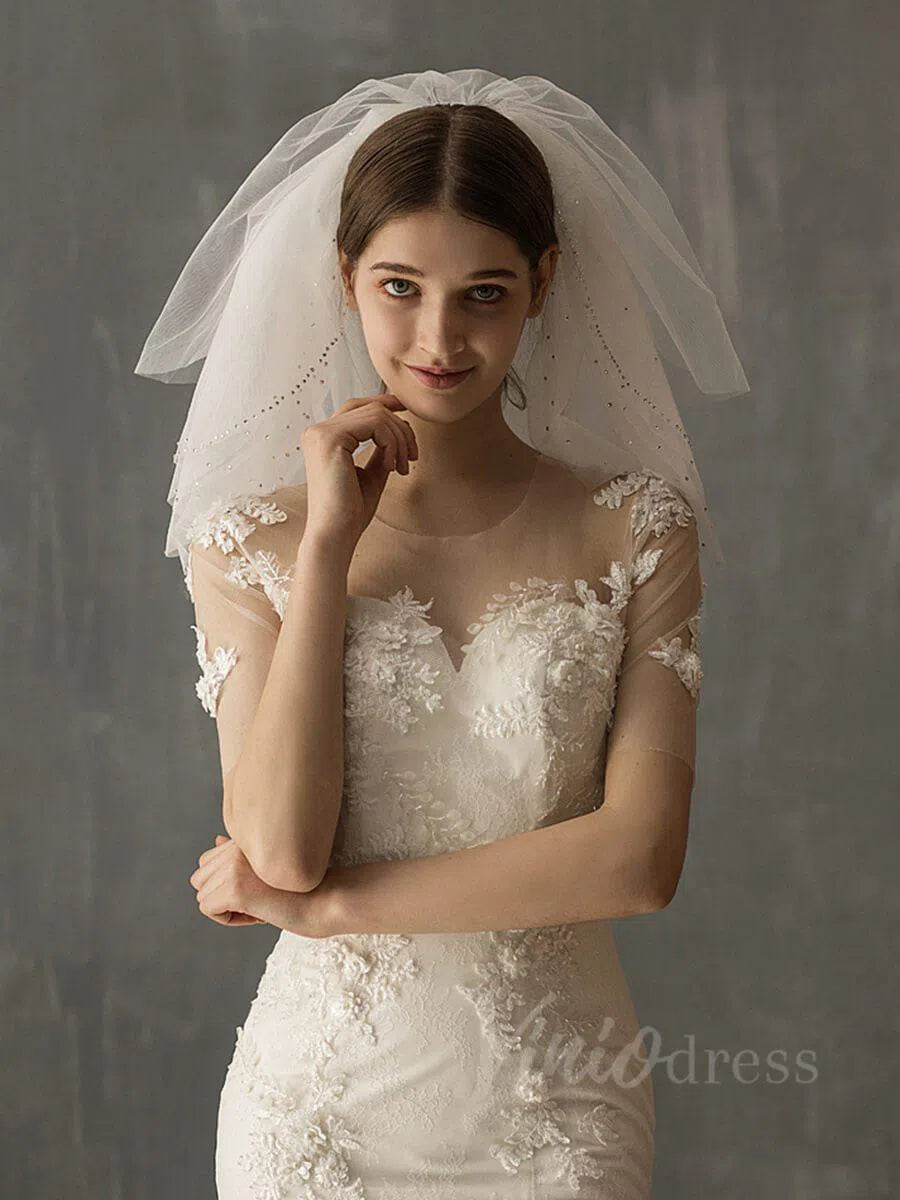 Simple Short Bridal Veils AC1010-Bridal Veil 2025 -Viniodress-Ivory-