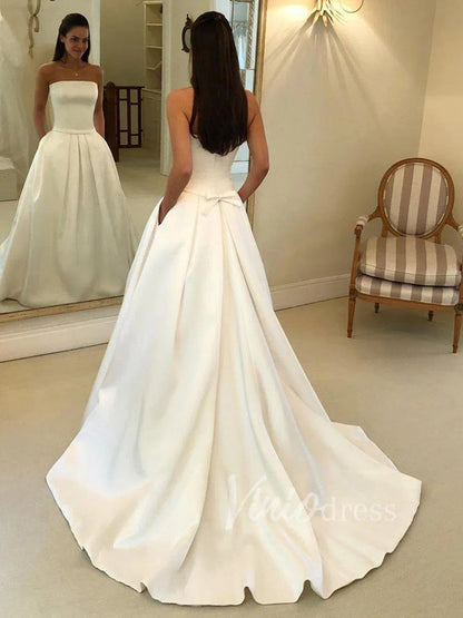 Simple Strapless Satin Wedding Dresses with Pockets VW1207-wedding dresses 2025 -Viniodress-Ivory-Custom Size-