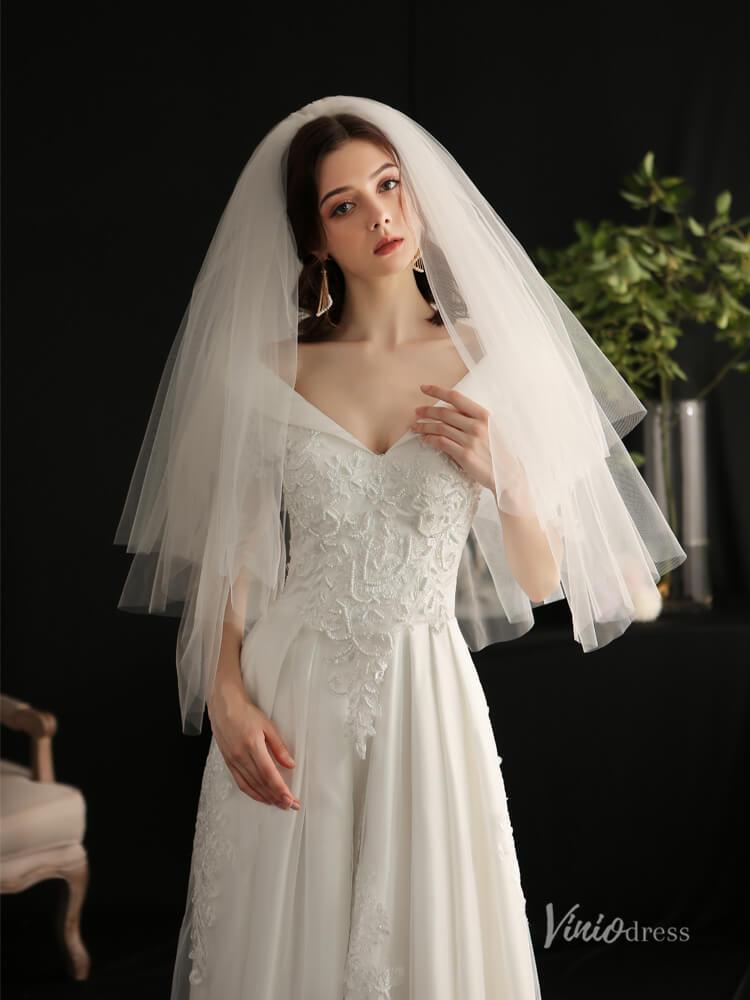 Simple Tulle Bridal Blusher Veils Viniodress AC1301-Bridal Veil 2025 -Viniodress-Ivory-
