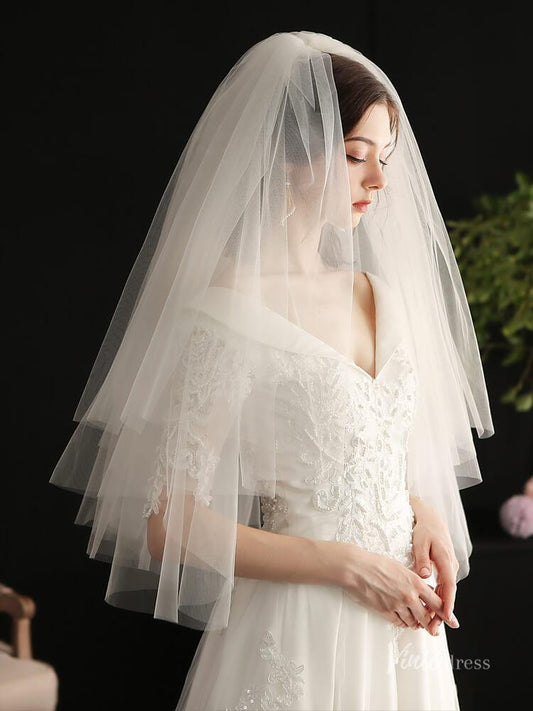 Simple Tulle Bridal Blusher Veils Viniodress AC1301-Bridal Veil 2025 -Viniodress-Ivory-