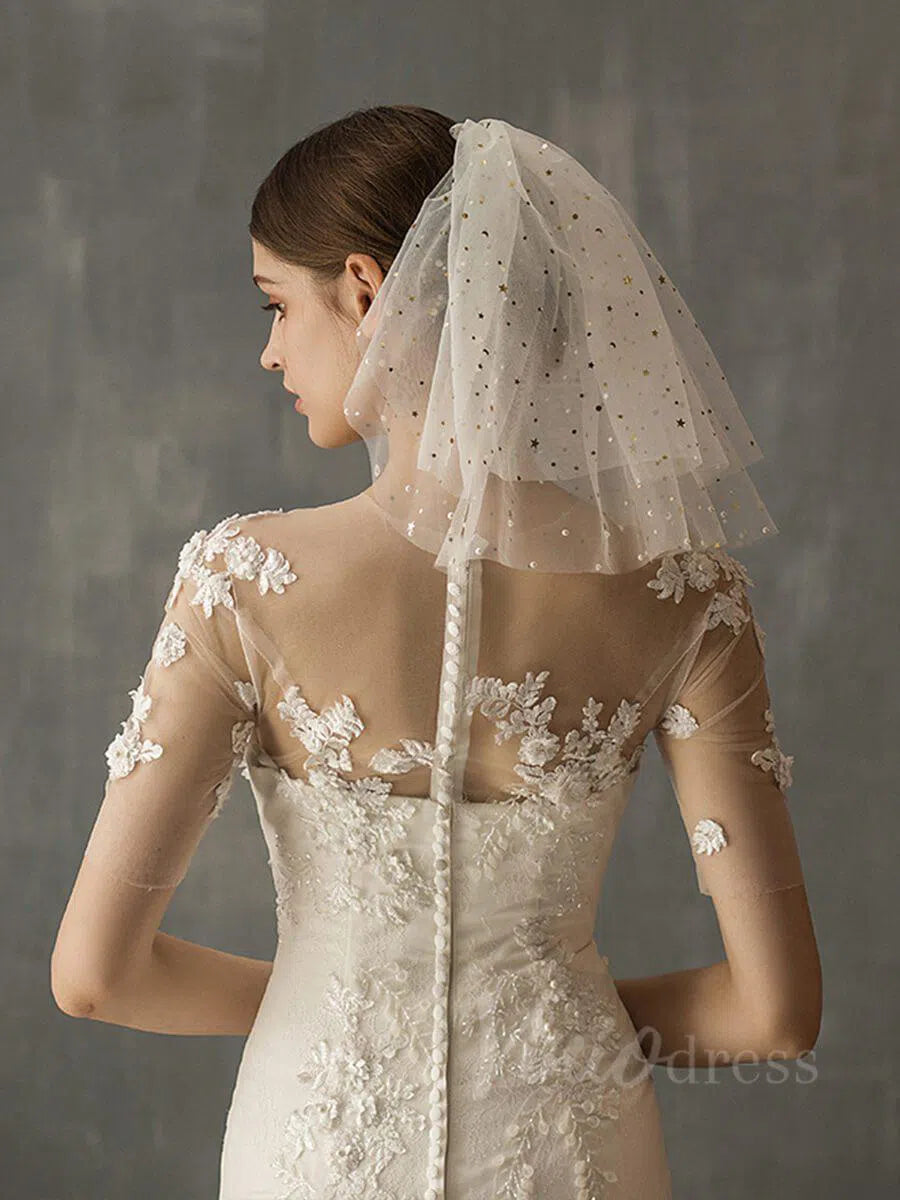 Simple Wedding Veils with Gold Stars AC1011-Bridal Veil 2025 -Viniodress-Ivory-