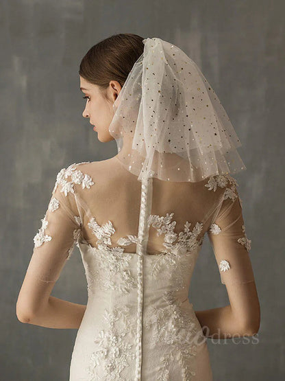 Simple Wedding Veils with Gold Stars AC1011-Bridal Veil 2025 -Viniodress-Ivory-