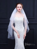 Simple White Fingertip Length Bridal Veil with Blusher Viniodress TS18022-Veils-Viniodress-White-Viniodress