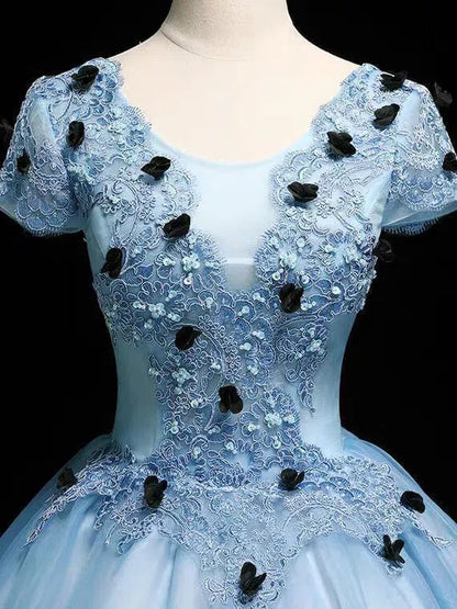 Sky Blue Short Sleeve Ball Gown Prom Dress Sweet 15 Dress FD1036-prom dresses 2025 -Viniodress-Light Blue-Custom Size-