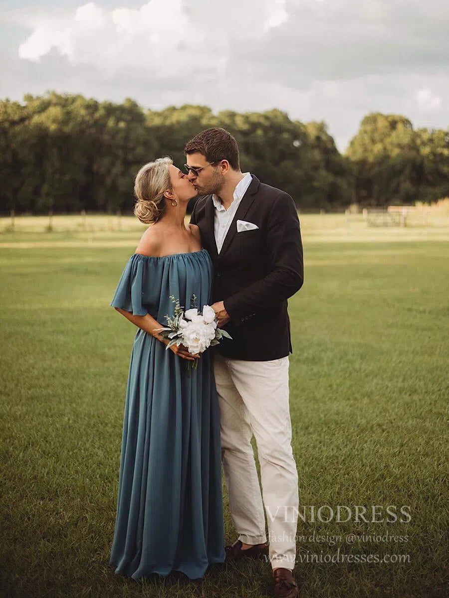 Slate Blue Long Bridesmaid Dresses Off the Shoulder VB1001-bridesmaid dresses 2025 -Viniodress-A-Silver-Custom Size-