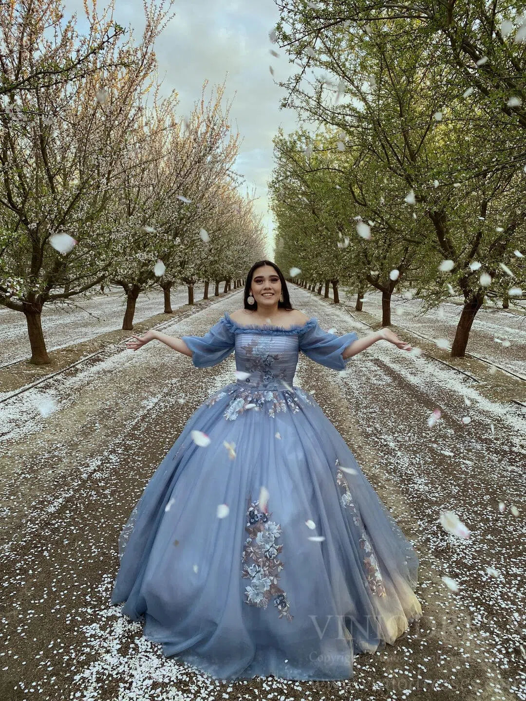 Slate Blue Long Prom Dresses Off the Shoulder Princess Dress FD1042 – Viniodress