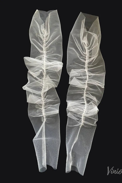 Soft Ruched Tulle Bridal Sleeves – Sheer Long Gloves for a Modern Wedding Look WG108-Bridal Gloves 2026-Viniodress-Ivory-