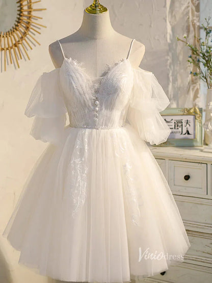 Spaghetti Strap Black Homecoming Dresses with Sleeves SD1410-Homecoming Dresses 2025 -Viniodress-Champagne-Custom Size-